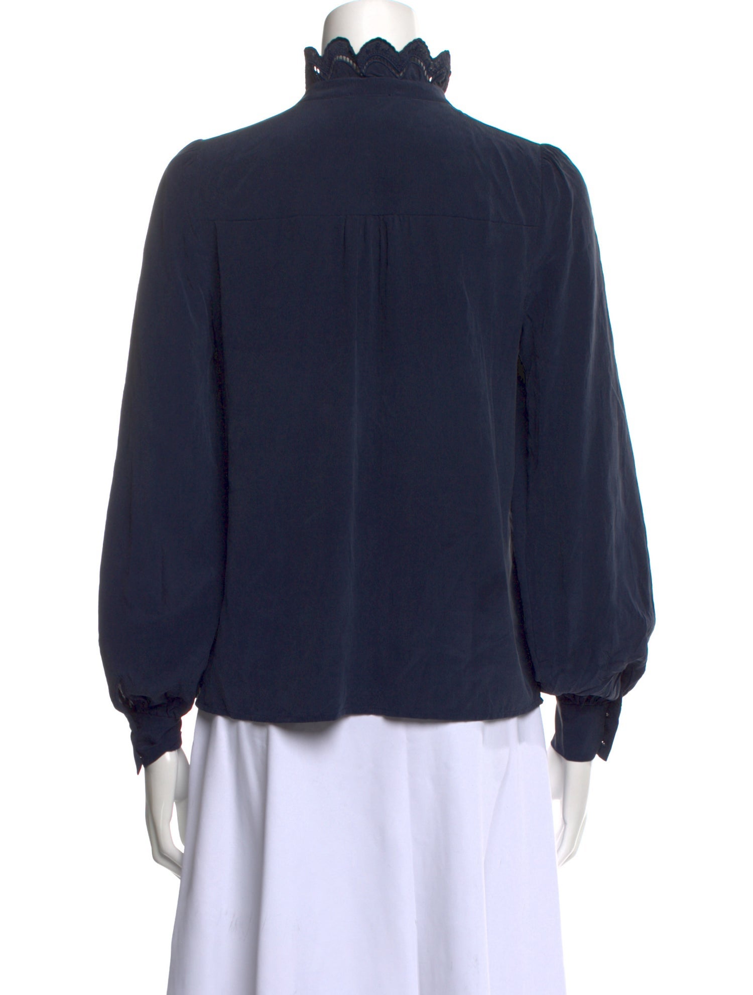 Sézane Silk Mock Neck Button-Up Top